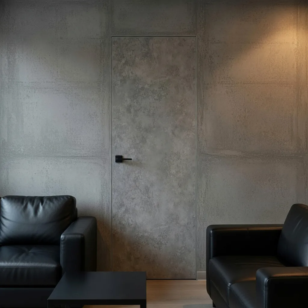Скрытая дверь Invisible в Decor HPL — визуализация: Лофт: дверь в отделке HPL под бетон («Урбан серый»)