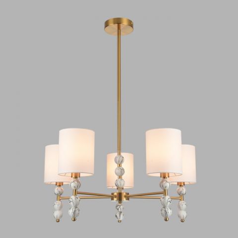 Потолочная люстра на штанге Lumion Torry 8441/5 французское золото/белый металл/текстиль E14 40W 220V