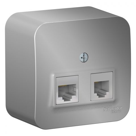Розетка двойная: комп.RJ45, кат.5E + телеф. RJ11, изол.ПЛ., открытой установки