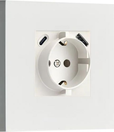 Розетка Schuko с зарядным устройством USB A+C, с защитными шторками