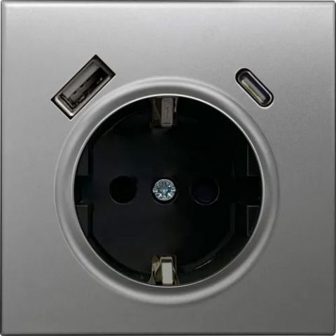 Накладка для розетки Schuko с зарядным устройством USB A+C, с защитными шторками