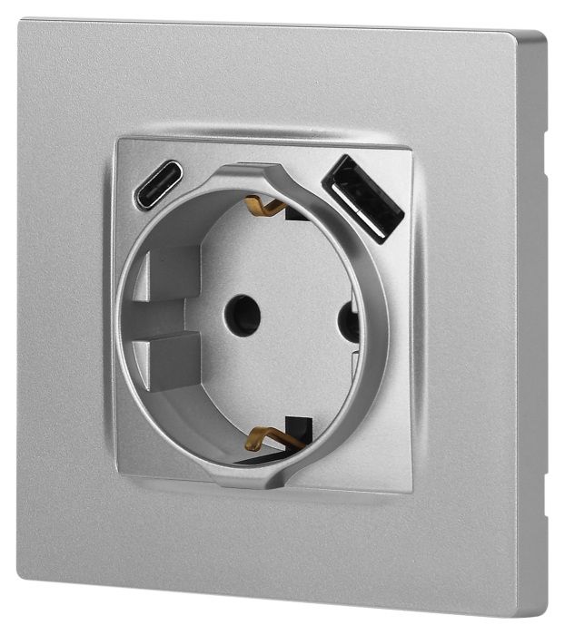 Розетка встраиваемая с заземлением, шторками и USB Type A+С
