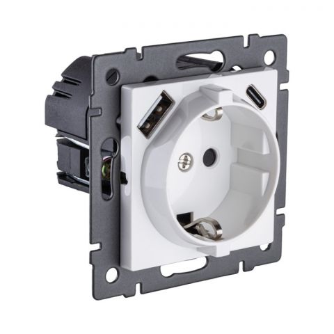 Розетка штепсельная SCHUKO 16A/250 В с USB A+C 20W